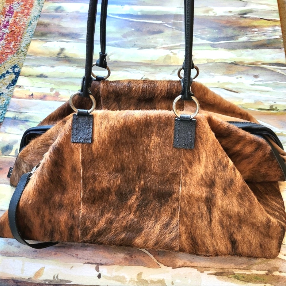 BIG BAD Cowhide Weekender BS TRADING Old West Brown   Cow Fur Texas Satchel NEW